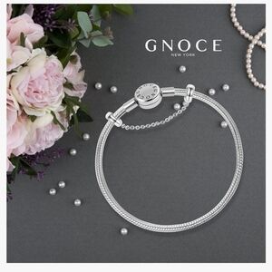 Gnoce 17cm Stainless Steel Charm Bracelet With Safety Chain